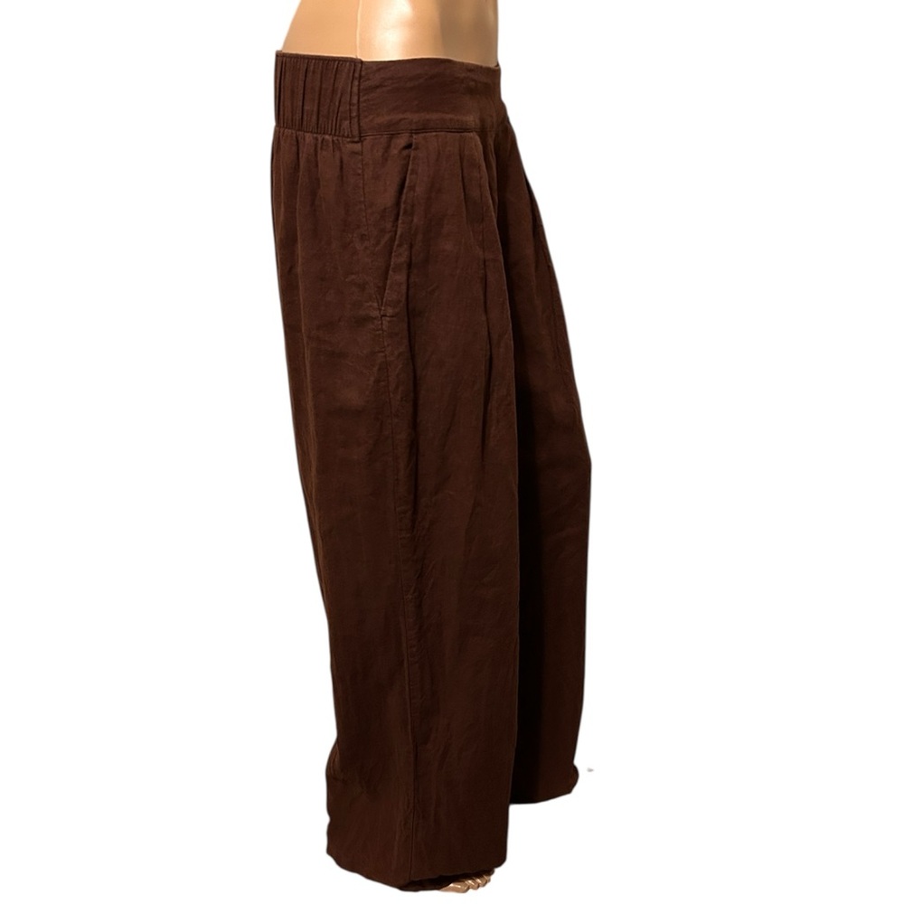 Abercrombie & Fitch Women Linen Blend Ultra Wide Leg Pull On Pant Brown Boho SzM - Picture 4 of 11